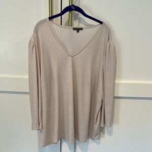 Adrianna Papell Cream Tan Long Sleeve Ribbed Blouse